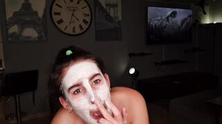 Enjoying my facial and eye spa day - cum and urinate in open eyes