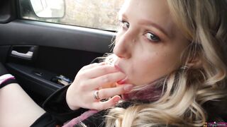 Slutty Teen Hotty Masturbates Cunt And Groans Loudly In Public In Car.