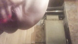 A bottle of shampoo in the cunt. Sex enjoyment in the sauna