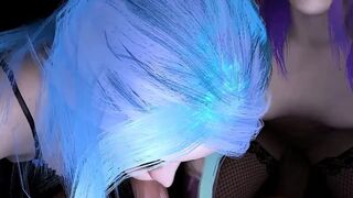 2 angels with brightly colored hair double blow job : CG Porn
