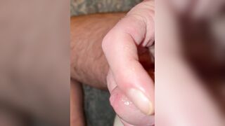 Enormous breathing during the time that I play with my cockhead and widen precum all over my tip as I edge, so close to cumming but I deny myself