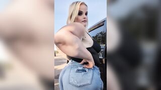 Flashing LARGE BAZOOKAS SMOKIN' mother I'd like to fuck BENDING OVER IN THE PUBLIC PARKING LOT