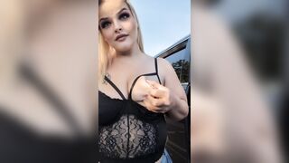 Flashing LARGE BAZOOKAS SMOKIN' mother I'd like to fuck BENDING OVER IN THE PUBLIC PARKING LOT