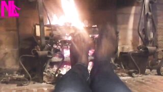 Warming up My Hosed Feet at the Fireplace