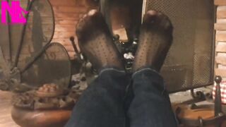 Warming up My Hosed Feet at the Fireplace