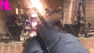 Warming up My Hosed Feet at the Fireplace
