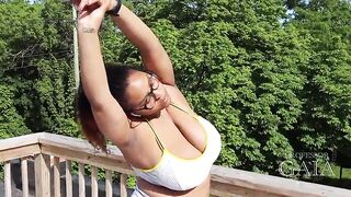Large Titty YOGA on ROOFTOP of DETROIT Home