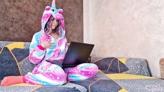 Angel in kigurumi watching Fur porn