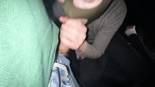 PUBLIC ORAL SEX TO A STRANGER IN THE CAR: Mask, Cigarette and Cum in Fucking-rubber