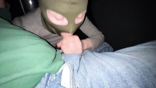 PUBLIC ORAL SEX TO A STRANGER IN THE CAR: Mask, Cigarette and Cum in Fucking-rubber