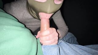 PUBLIC ORAL SEX TO A STRANGER IN THE CAR: Mask, Cigarette and Cum in Fucking-rubber