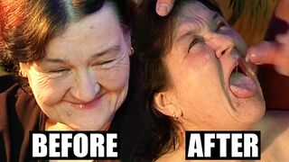 Very old granny didn't know cum on her face