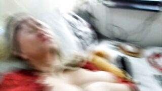 Golden-haired Aged stepmom has teats climax & pussyfucking close up!