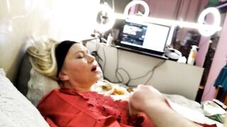 Golden-haired Aged stepmom has teats climax & pussyfucking close up!