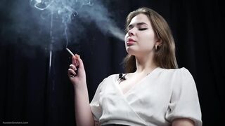 Russian Golden-haired Sweetheart Smokin' in White Blouse