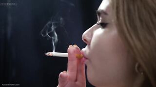 Russian Golden-haired Sweetheart Smokin' in White Blouse