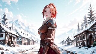 Redhead Warrior in Snow! Forbidden Leather Armor Seduction in Medieval Village. Cold Queen Unzips Her Gear & Goes Wild!