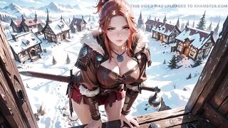 Redhead Warrior in Snow! Forbidden Leather Armor Seduction in Medieval Village. Cold Queen Unzips Her Gear & Goes Wild!