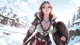 Redhead Warrior in Snow! Forbidden Leather Armor Seduction in Medieval Village. Cold Queen Unzips Her Gear & Goes Wild!