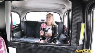 That babe rubs her fascinating twat with a sugar-plum - Fake Taxi