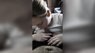 Blond amateur teasing and deepthroating a hard dick