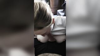 Blond amateur teasing and deepthroating a hard dick