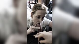Blond amateur teasing and deepthroating a hard dick