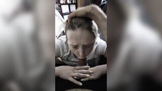 Blond amateur teasing and deepthroating a hard dick