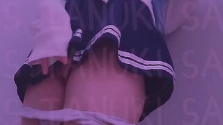 A slutty student masturbates in the hallway, believing no one can sees her undreessing