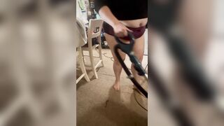 Large ass vacuuming in small butt shorts