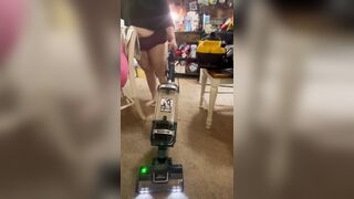 Large ass vacuuming in small butt shorts