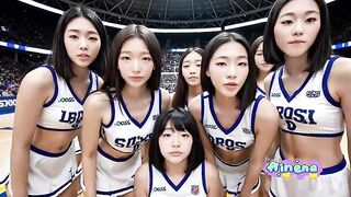 Epic NBA Finals Victory Celebration with Basketball Cheerleaders [AI Generated] Cheerleaders Screwed on the Basketball Court in Front of Spectators