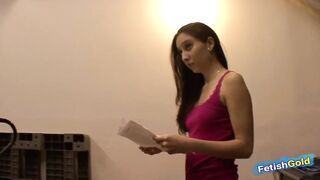 Tiny youthful brunette hair gets banged by pervert stepfather at work