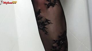 Blond Monique in hose taking a shower