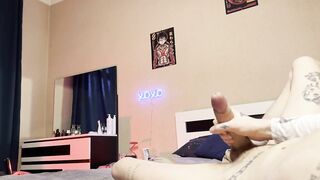 youthful Russian homosexual in sneakers jerks off large dong in front of the mirror and cums - Tima Lexikov