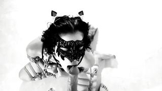 Time to feed the kitty with her favourite food - Bound up oral pleasure deepthroat with anal tail
