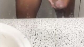 Wanking palpitating BBC for ejaculation in the washroom