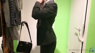 woman in business look has quick bang in advance of work-business-slut