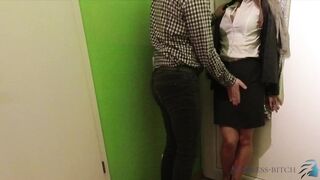 woman in business look has quick bang in advance of work-business-slut