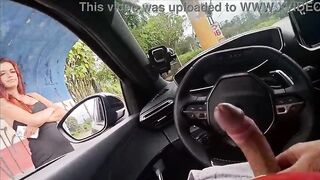 Risky masturbation in public with a sexy angel at the bus stop!