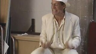Hot golden-haired with large natural boobs gets screwed on table
