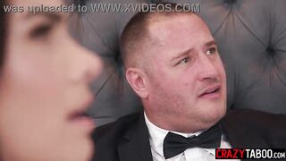 Large butt bride drank large dong and enjoyed coarse group-sex and anal invasion after giving a sloppy blow job