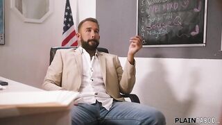 Students Pixie Smalls and Myra Groans ask their tech teacher for aid.Hes ready but crave their snatches in return.This guy fucks the one and the other tiny teens in class