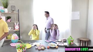 Horny Stepdaughters Exchange Stepdads During an Easter Blindfolded Penis Guessing Game