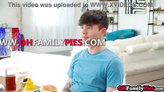 Traditional fourth July stuffing with small Oriental teen and teen stepsister