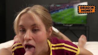 Want to screw me? Lascivious Portugal fan in hot jersey gets loaded with cum during football match!