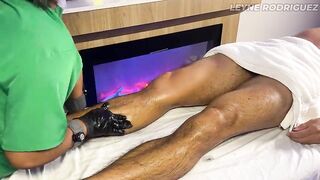 Leyne Rodriguez: Sexy Latin babe Gives an Intensive Oiled Massage to a Slim White Chap. Pleased ending massage
