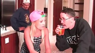 Lovely titted blond bitch duett in kitchen get hawt bang from hard cocked man