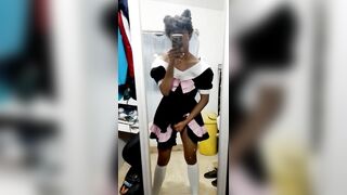 Maid femboy masturbates and cums on daybed