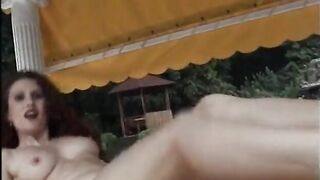 Marvelous brunette hair masturbates outdoors